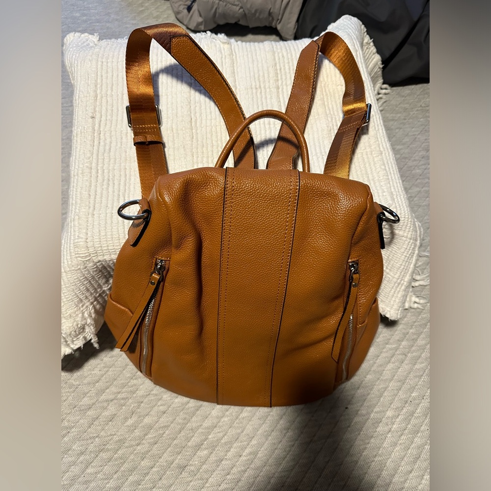 Saddle Brown Leather Backpack - image 2